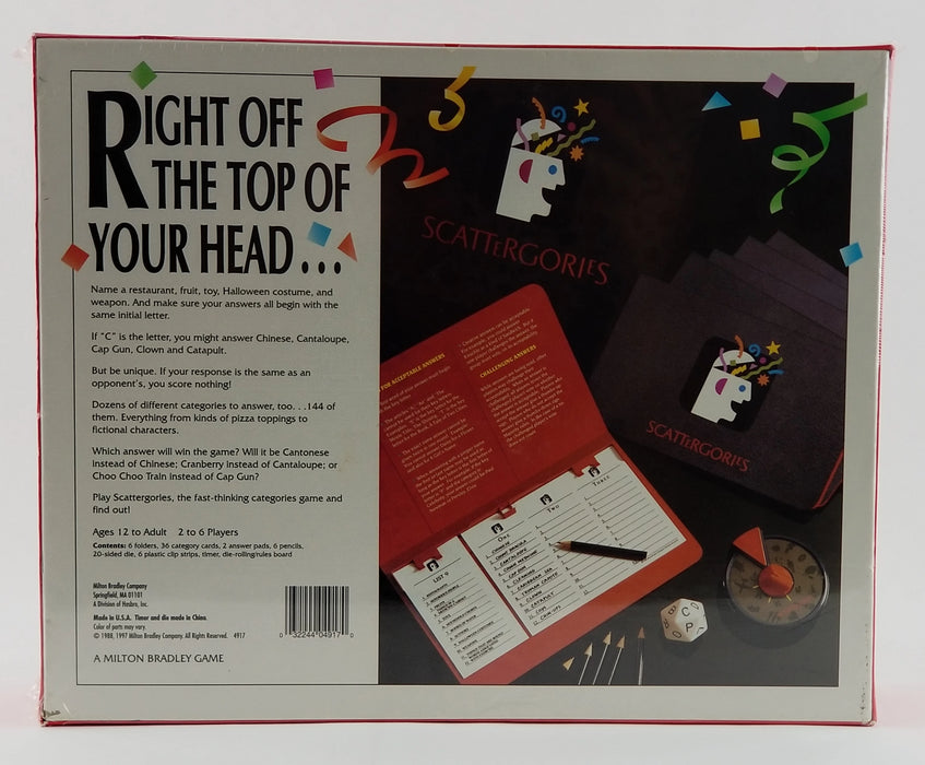 The Game of Scattergories 1988 Version Back Cover
