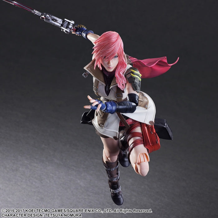 Final Fantasy Lightning Play Arts Kai Collectible Action Figure Sword Wielding Action Pose Gray Background
