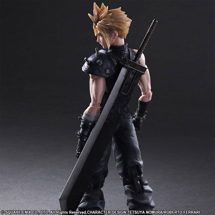 Final Fantasy VII Remake Cloud Strife Play Arts Kai Collectible Action Figure Back Pose With Sword