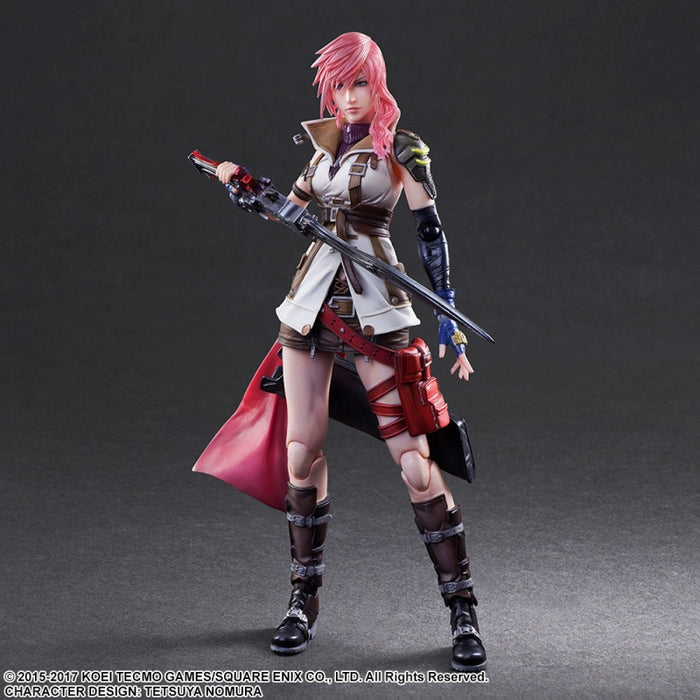 Final Fantasy Lightning Play Arts Kai Collectible Action Figure Front Pose Gray Background