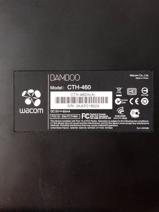 Wacom Bamboo CTH-460 Graphics Drawing Tablet Manufacturer Label