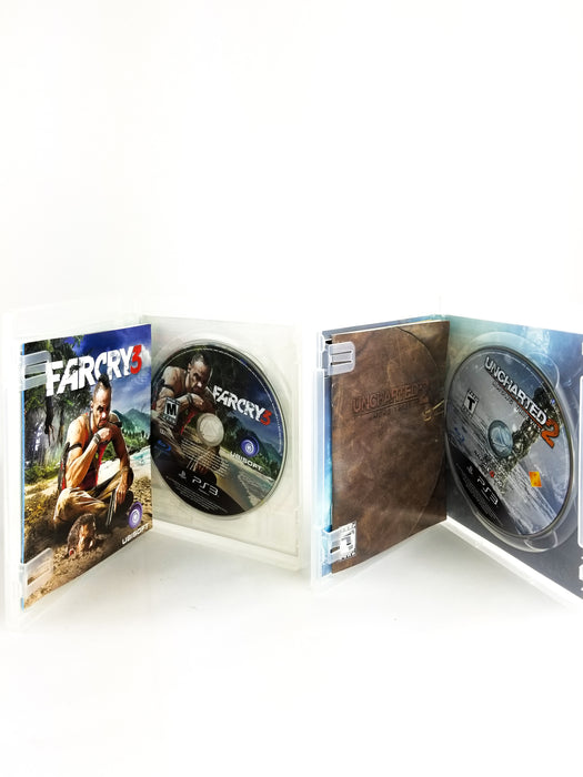 Uncharted 2 and Farcry 3 Playstation 3 Games Open Case