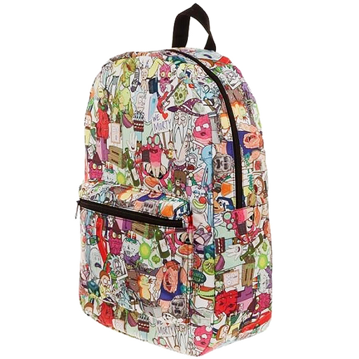 Rick and Morty Character Collage Backpack Front Left Angle